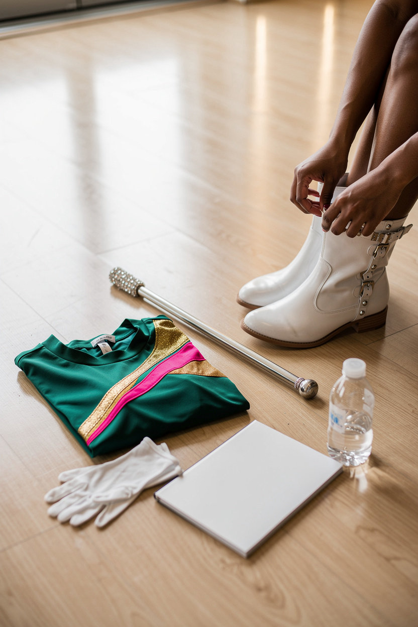 Majorette Blueprint - confident majorette preparing for audition with focus and determination